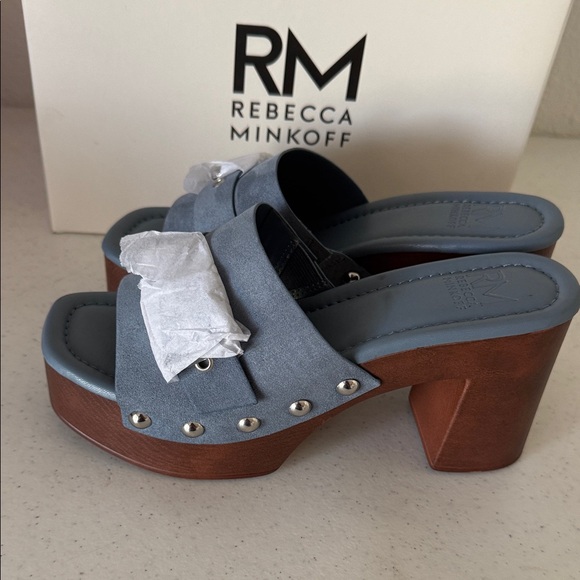 New in box Rebecca Minkoff Dusty Blue Suede Platform Clog with Studs - Picture 4 of 7